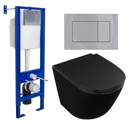 Комплект 3 в 1 инсталляция Berges Wasserhaus Atom 410 + Унитаз подвесной Owl 1975 Vind Cirkel-H Matt Black OWLT190305 + кнопка хром