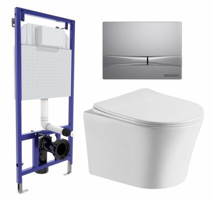 Комплект 3 в 1 инсталляция Berges Wasserhaus Novum 040252 + Подвесной унитаз CeruttiSpa Adige Aria CT7837 + кнопка хром матовая