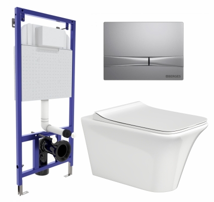 Комплект 3 в 1 инсталляция Berges Wasserhaus Novum 040252 + Унитаз подвесной CeruttiSpa Nivolet Aria 9034 + кнопка хром матовая