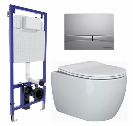 Комплект 3 в 1 инсталляция Berges Wasserhaus Novum 040252 + Унитаз подвесной Ceramica Nova Play CN3001 + кнопка хром матовая