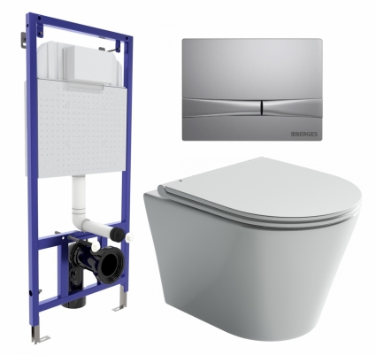 Комплект 3 в 1 инсталляция Berges Wasserhaus Novum 040252 + Унитаз подвесной Ceramica Nova Forma CN3011 + кнопка хром матовая