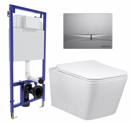 Комплект 3 в 1 инсталляция Berges Wasserhaus Novum 040252 + Унитаз Vincea Q-Line VT1-12 + кнопка хром матовая