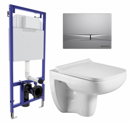 Комплект 3 в 1 инсталляция Berges Wasserhaus Novum 040252 + Подвесной унитаз WeltWasser Kehlbach 004 GL-WT + кнопка хром матовая