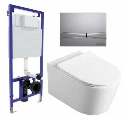 Комплект 3 в 1 инсталляция Berges Wasserhaus Novum 040252 + Унитаз Vincea Cute VT1-24 + кнопка хром матовая