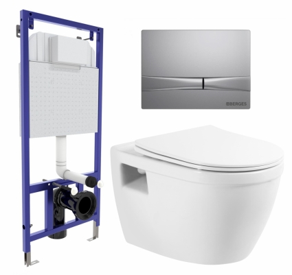 Комплект 3 в 1 инсталляция Berges Wasserhaus Novum 040252 + Унитаз подвесной BelBagno Loto BB070CHR/SC + кнопка хром матовая