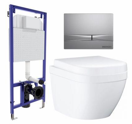 Комплект 3 в 1 инсталляция Berges Wasserhaus Novum 040252 + Унитаз подвесной Grohe Euro Ceramic 39206000 + кнопка хром матовая