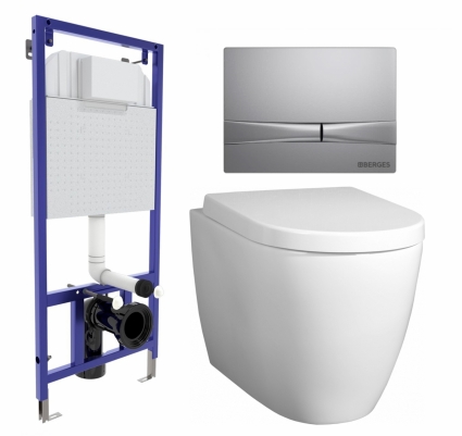 Комплект 3 в 1 инсталляция Berges Wasserhaus Novum 040252 + Унитаз подвесной BelBagno Marino + кнопка хром матовая