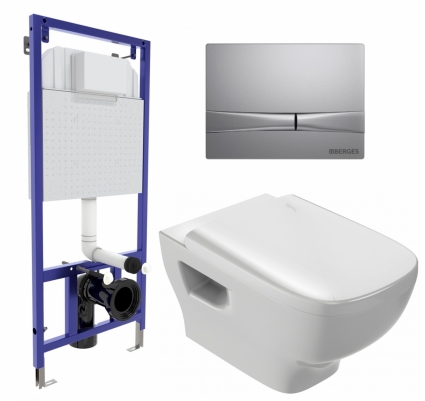 Комплект 3 в 1 инсталляция Berges Wasserhaus Novum 040252 + Унитаз подвесной Jacob Delafon Struktura EDE102-00 + кнопка хром матовая