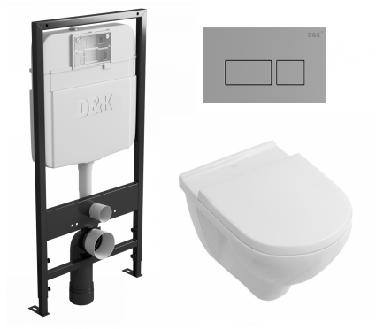Комплект 3 в 1 инсталляция D&K DI8055119 + Унитаз подвесной Villeroy & Boch O Novo Directflush  + Кнопка прямоугольная хром 