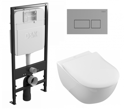 Комплект 3 в 1 инсталляция D&K DI8055119 + Унитаз подвесной BelBagno Sela BB3201CHR  + Кнопка прямоугольная хром 