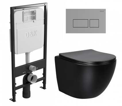 Комплект 3 в 1 инсталляция D&K DI8055119 + Унитаз подвесной Vincea Globo VT1-14MB + Кнопка прямоугольная хром 