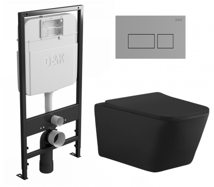 Комплект 3 в 1 инсталляция D&K DI8055119 + Унитаз подвесной Aquanet Tavr-W BW 287011 + Кнопка прямоугольная хром 