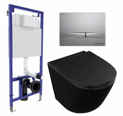 Комплект 3 в 1 инсталляция Berges Wasserhaus Novum 040252 + Унитаз подвесной Owl 1975 Vind Cirkel-H Matt Black OWLT190305 + кнопка хром матовая