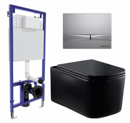 Комплект 3 в 1 инсталляция Berges Wasserhaus Novum 040252 + Унитаз Vincea Ultra Rimless VT1-32MB + кнопка хром матовая
