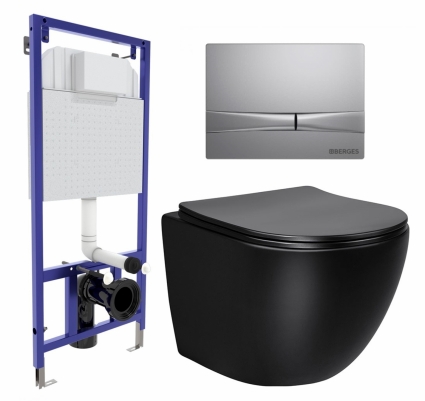 Комплект 3 в 1 инсталляция Berges Wasserhaus Novum 040252 + Унитаз Vincea Globo VT1-14SMB + кнопка хром матовая