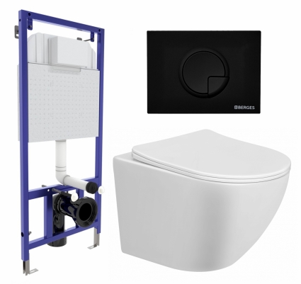 Комплект 3 в 1 инсталляция Berges Wasserhaus Novum 040225 + Унитаз подвесной Taliente Amato AM25010 + кнопка черная