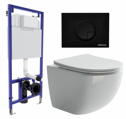Комплект 3 в 1 инсталляция Berges Wasserhaus Novum 040225 + Унитаз подвесной Ceramica Nova Forma CN3009 + кнопка черная