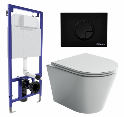 Комплект 3 в 1 инсталляция Berges Wasserhaus Novum 040225 + Унитаз подвесной Ceramica Nova Forma CN3011 + кнопка черная