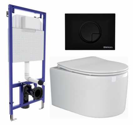 Комплект 3 в 1 инсталляция Berges Wasserhaus Novum 040225 + Унитаз подвесной Ceramica Nova Moments CN3003 + кнопка черная