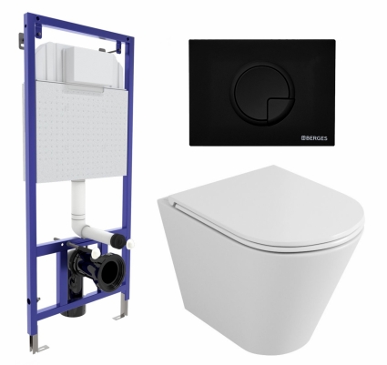 Комплект 3 в 1 инсталляция Berges Wasserhaus Novum 040225 + Унитаз подвесной Owl 1975 Ruta-H OWLT190304 + кнопка черная