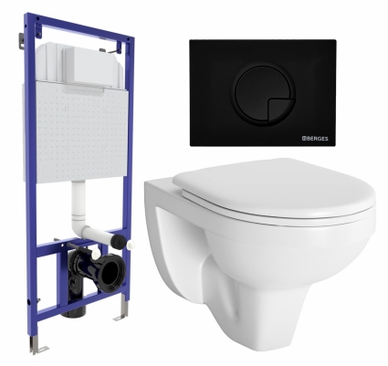 Комплект 3 в 1 инсталляция Berges Wasserhaus Novum 040225 + Унитаз подвесной Berges Wasserhaus Gamma 081105 + кнопка черная