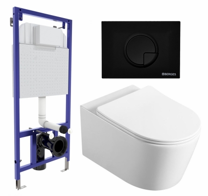 Комплект 3 в 1 инсталляция Berges Wasserhaus Novum 040225 + Унитаз Vincea Cute VT1-24 + кнопка черная