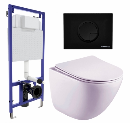 Комплект 3 в 1 инсталляция Berges Wasserhaus Novum 040225 + Унитаз подвесной Esbano Lotus ESUPLOTUW + кнопка черная
