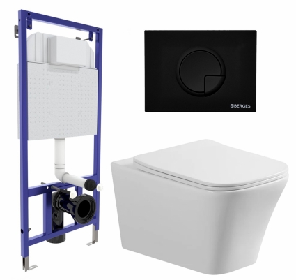 Комплект 3 в 1 инсталляция Berges Wasserhaus Novum 040225 + Унитаз подвесной Vincea Cool VT1-210 + кнопка черная