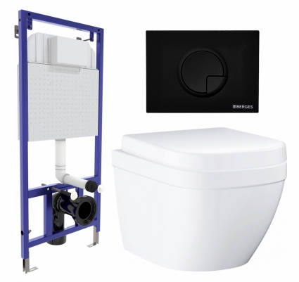 Комплект 3 в 1 инсталляция Berges Wasserhaus Novum 040225 + Унитаз подвесной Grohe Euro Ceramic 39206000 + кнопка черная