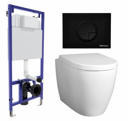 Комплект 3 в 1 инсталляция Berges Wasserhaus Novum 040225 + Унитаз подвесной BelBagno Marino + кнопка черная