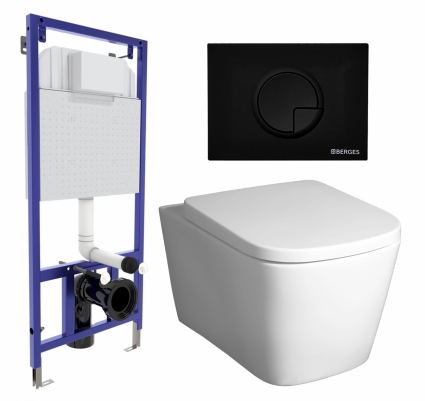 Комплект 3 в 1 инсталляция Berges Wasserhaus Novum 040225 + Унитаз подвесной BelBagno Albano BB120CHR + кнопка черная