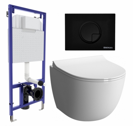 Комплект 3 в 1 инсталляция Berges Wasserhaus Novum 040225 + Унитаз подвесной VitrA Sento 7748В003-0075 + кнопка черная