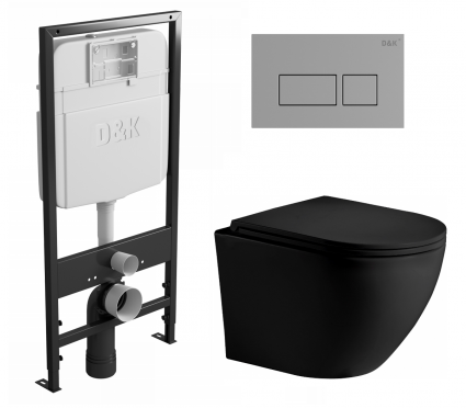 Комплект 3 в 1 инсталляция D&K DI8055119 + Унитаз подвесной Weltwasser WW Merzbach 043 MT-BL + Кнопка прямоугольная хром 