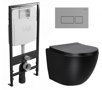 Комплект 3 в 1 инсталляция D&K DI8055119 + Унитаз подвесной Vincea Globo VT1-14SMB + Кнопка прямоугольная хром 