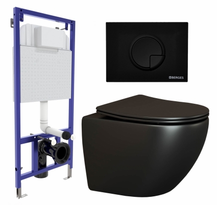 Комплект 3 в 1 инсталляция Berges Wasserhaus Novum 040225 + Унитаз подвесной Ceramica Nova Metropol CN4002MB + кнопка черная