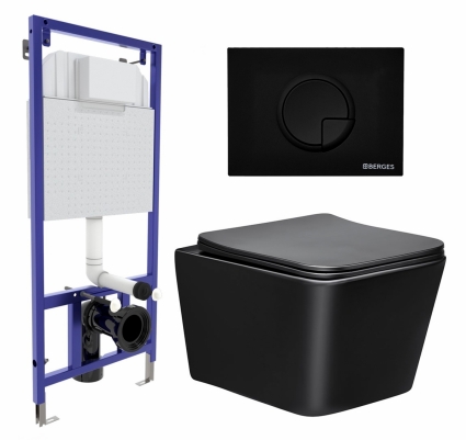Комплект 3 в 1 инсталляция Berges Wasserhaus Novum 040225 + Унитаз Vincea Q-Line VT1-12MB + кнопка черная
