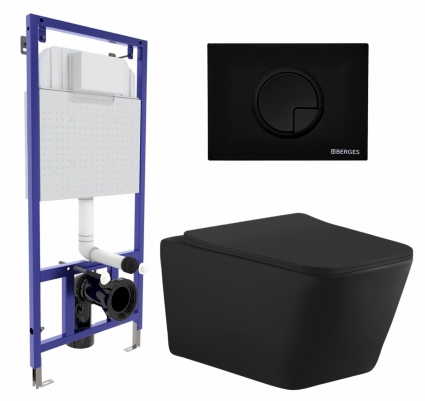 Комплект 3 в 1 инсталляция Berges Wasserhaus Novum 040225 + Унитаз подвесной Aquanet Tavr-W BW 287011 + кнопка черная