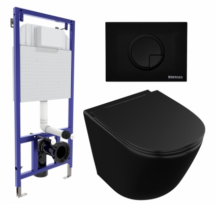 Комплект 3 в 1 инсталляция Berges Wasserhaus Novum 040225 + Унитаз подвесной Owl 1975 Vind Cirkel-H Matt Black OWLT190305 + кнопка черная