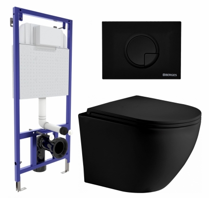 Комплект 3 в 1 инсталляция Berges Wasserhaus Novum 040225 + Унитаз подвесной Weltwasser WW Merzbach 043 MT-BL + кнопка черная
