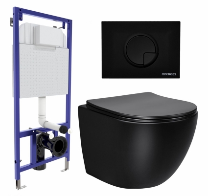 Комплект 3 в 1 инсталляция Berges Wasserhaus Novum 040225 + Унитаз Vincea Globo VT1-14SMB + кнопка черная