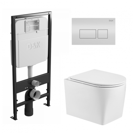 Комплект 3 в 1 инсталляция D&K DI8055119 + Унитаз подвесной CeruttiSpa Sella aria CT7183 + Кнопка прямоугольная белая