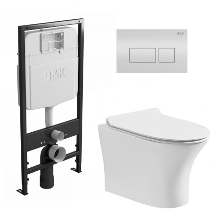 Комплект 3 в 1 инсталляция D&K DI8055119 + Унитаз подвесной CeruttiSpa Bernina aria CT7191 + Кнопка прямоугольная белая
