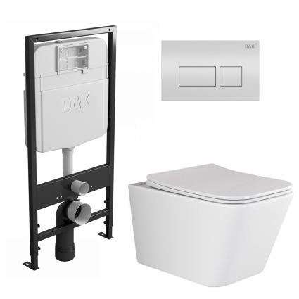 Комплект 3 в 1 инсталляция D&K DI8055119 + Унитаз подвесной Ceramica Nova Metric Rimless CN3007 + Кнопка прямоугольная белая