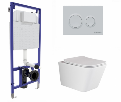 Berges Wasserhaus Комплект 3 в 1 инсталляция Berges Novum O4 + Подвесной унитаз Ceramica Nova Metric Rimless CN3007 с кнопкой белой