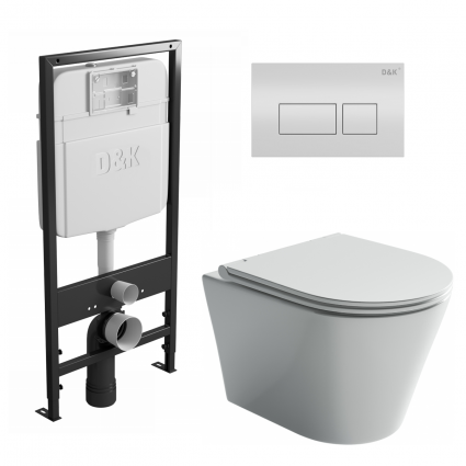Комплект 3 в 1 инсталляция D&K DI8055119 + Унитаз подвесной Ceramica Nova Forma CN3011 + Кнопка прямоугольная белая