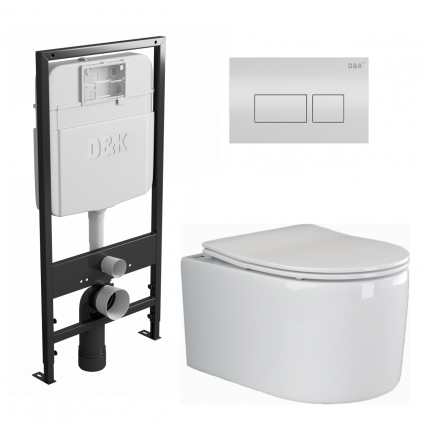 Комплект 3 в 1 инсталляция D&K DI8055119 + Унитаз подвесной Ceramica Nova Moments CN3003 + Кнопка прямоугольная белая