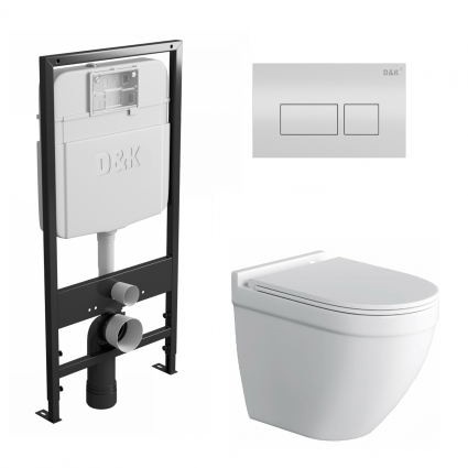 Комплект 3 в 1 инсталляция D&K DI8055119 + Унитаз подвесной Owl 1975 Cirkel-H + Кнопка прямоугольная белая