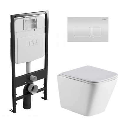 Комплект 3 в 1 инсталляция D&K DI8055119 + Унитаз подвесной WeltWasser Gelbach 043 GL-WT + Кнопка прямоугольная белая