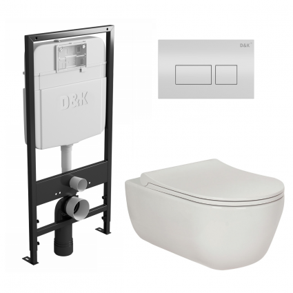 Комплект 3 в 1 инсталляция D&K DI8055119 + Унитаз подвесной Berges Wasserhaus Ego XL 082118 + Кнопка прямоугольная белая