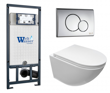 Комплект 3 в 1 инсталляция WeltWasser WW Marberg 507 + Подвесной унитаз CeruttiSpa Sella aria CT7183 с кнопкой хром RD